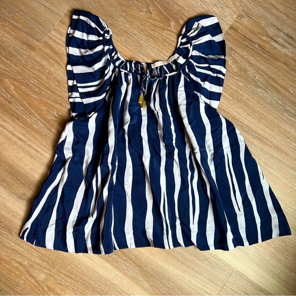 Marie Oliver Silky Patterned Tie-Neck Top – Size Small blue navy - Picture 1 of 7